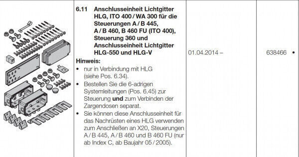 Hörmann 638466 Anschlusseinheit HLG Lichtgitter Steuerungen