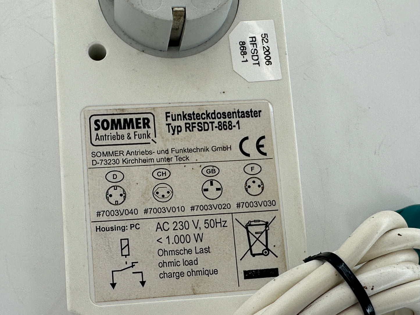 Sommer Aperto Funksteckdosentaster Funksteckdose Handsender Empfänger Antenne