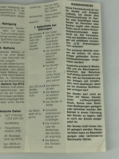 Dickert FHS20 Funk Funktaster Fernbedienung Handsender Drücker Fernsteuerung